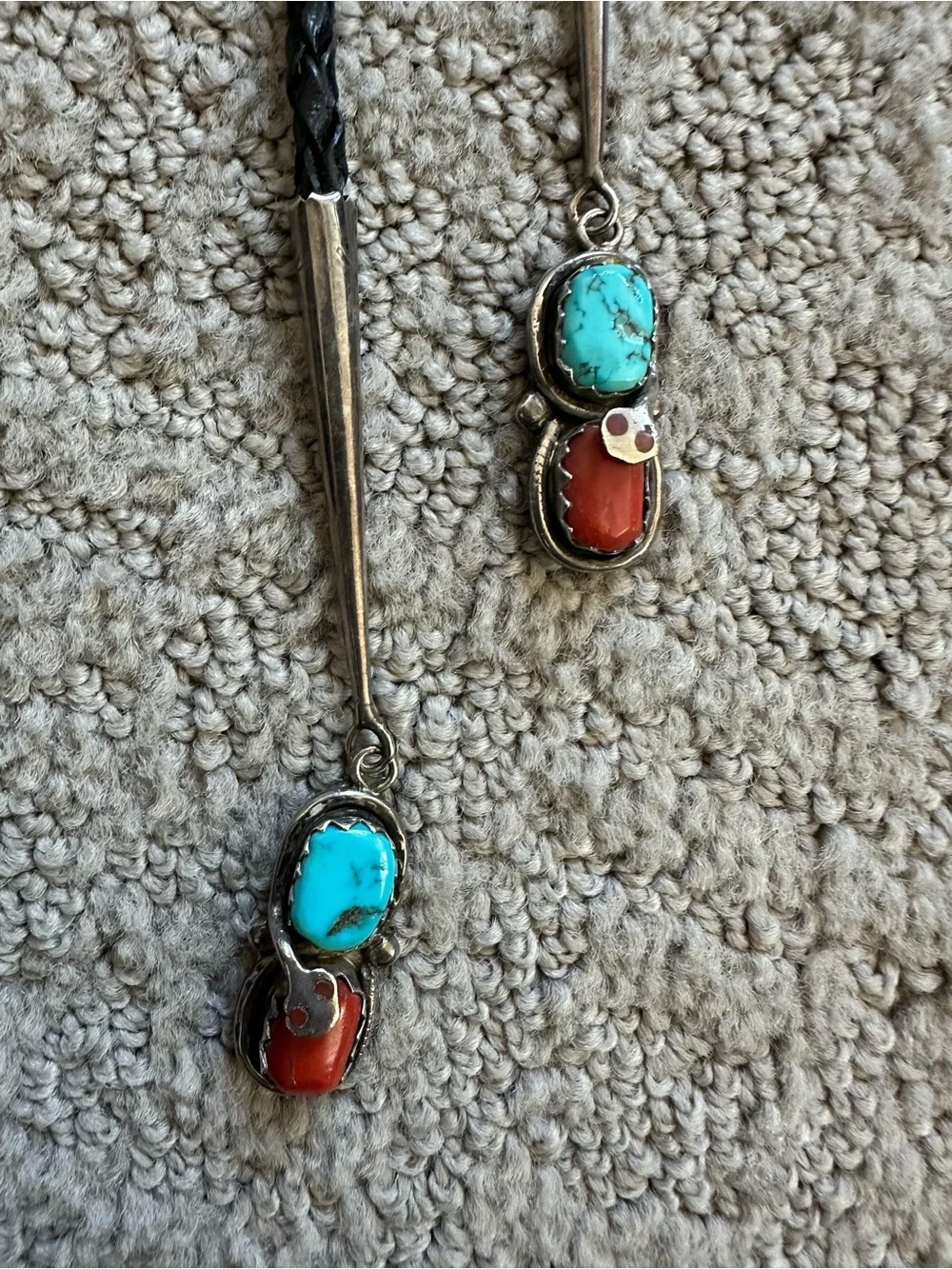 Effie Calavaza Zuni Sterling Silver Turquoise Coral Snake Bolo Tie